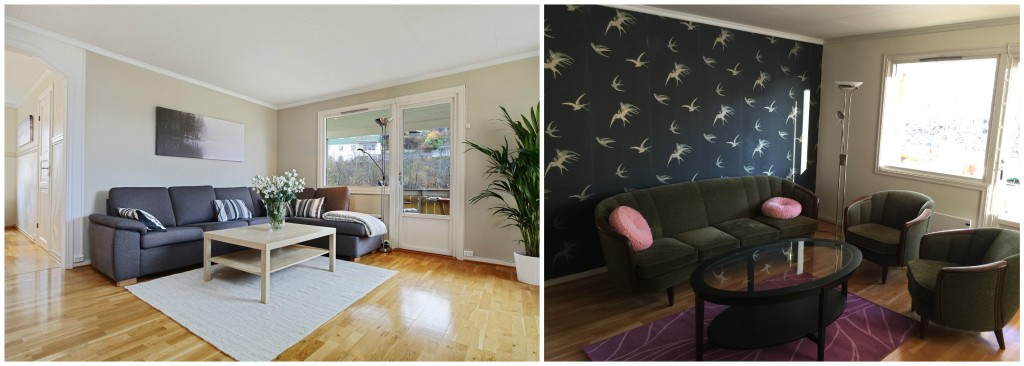 The living room, before & after